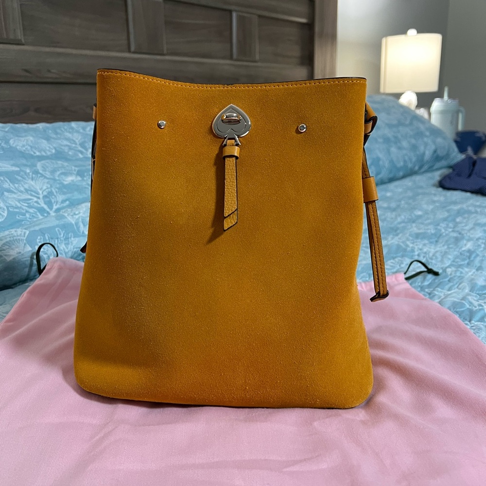 Mustard Yellow Suede Bucket Bag